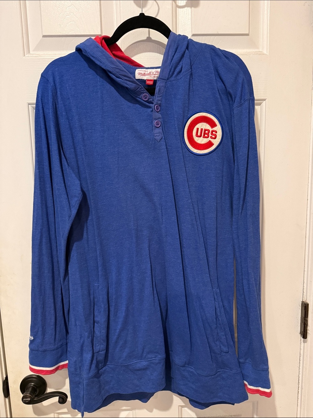 Mitchell & Ness Royal Blue Long-Sleeve Hoodie with Red Trim and Cubs Patch